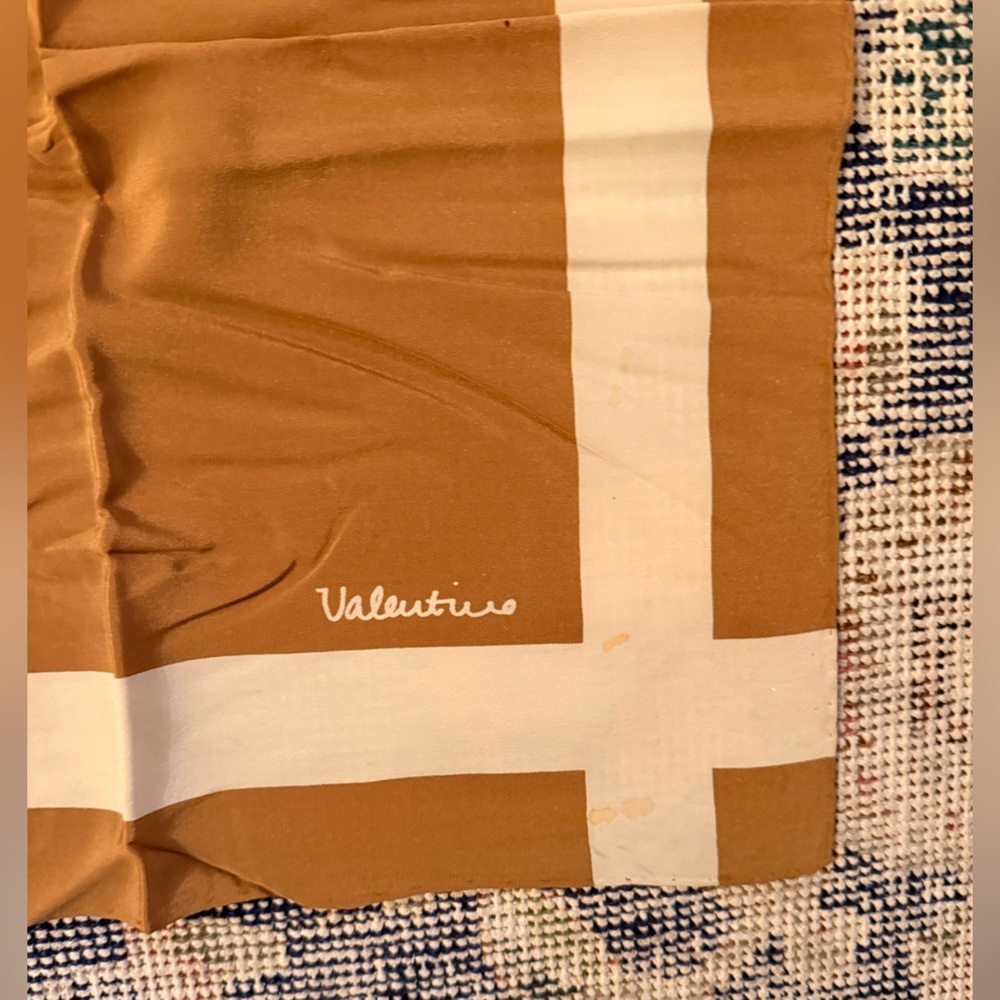 Valentino Tan and Cream Scarf Silk Vintage New in Box